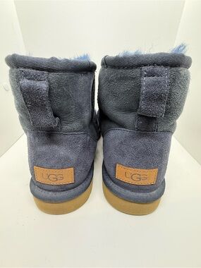 UGG Classic Short Boot - Navy Blue Suede with Chestnut Heel Patch